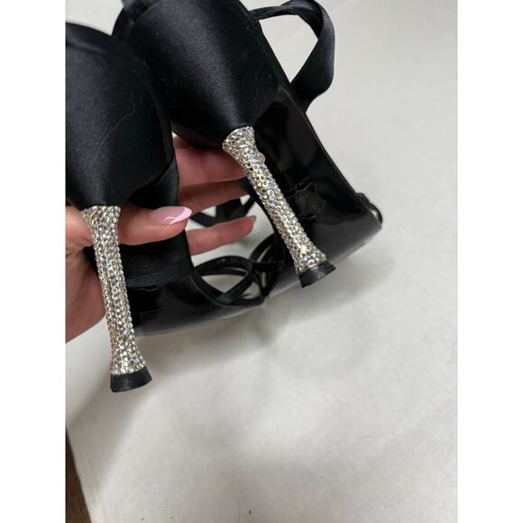 Stuart Weitzman Vintage Floral Crystal Embellished Heel Strappy Shoes Size 9.5 - Picture 5 of 6